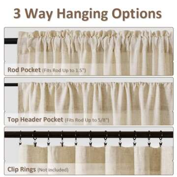 Guken Linen Curtains 102 Inch Length for Living Room Bedroom 2 Panels Set Rod Pocket Light Filtering Semi Sheer Window Curtains 52 Inch Width Boho Farmhouse Drapes Flax Beige Linen, W52xL102
