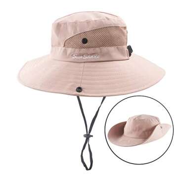 Muryobao Women Ponytail Summer Sun Hat Wide Brim UV Hats Floppy Bucket Cap for Safari Beach Fishing ...