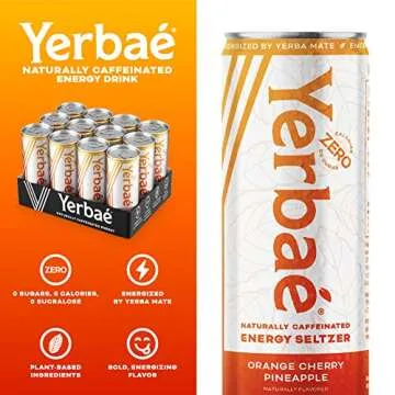 Yerbaé Energy Seltzer - Orange Cherry Pineapple, 0 Sugar, 0 Calories, 0 Carbs. Yerbae is Energized by Yerba Mate, Naturally Caffeinated & Plant-Based, Healthy Alternative to Coffee and Sugary Sodas, 12oz cans (12 Pack)