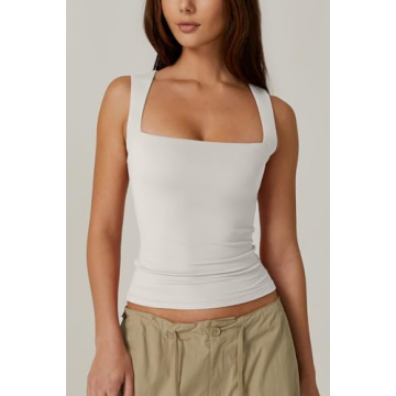 Stylish QINSEN Women’s Sleeveless Square Neck Top