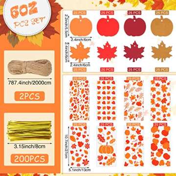 Remerry 600 Pcs Fall Cellophane Treat Bags Thanksgiving Maple Leaf Pumpkin Goodie Candy Bags with Pu...