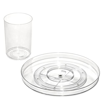 iDesign The Sarah Tanno Collection 11" Lazy Susan Spinning Cosmetic Organizer with Removable Cup, Clear/White