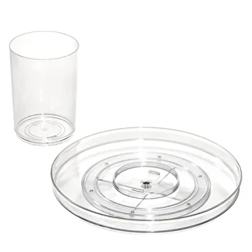 iDesign The Sarah Tanno Collection 11" Lazy Susan Spinning Cosmetic Organizer with Removable Cup, Clear/White