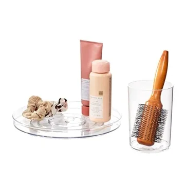 iDesign The Sarah Tanno Collection 11" Lazy Susan Spinning Cosmetic Organizer with Removable Cup, Clear/White