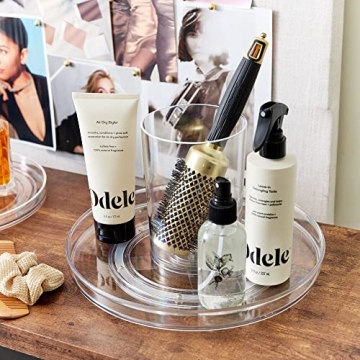 iDesign The Sarah Tanno Collection 11" Lazy Susan Spinning Cosmetic Organizer with Removable Cup, Clear/White