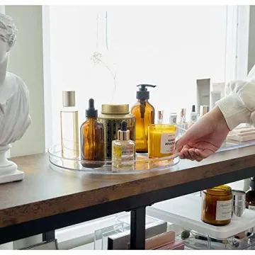 iDesign The Sarah Tanno Collection 11" Lazy Susan Spinning Cosmetic Organizer with Removable Cup, Clear/White