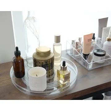 iDesign The Sarah Tanno Collection 11" Lazy Susan Spinning Cosmetic Organizer with Removable Cup, Clear/White
