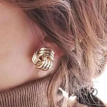 Trendy Gold Geometric Drop Dangle Earrings Chunky Gold Knot Statement Dangle Earrings for Women Long Link Dangle Earrings Jewelry Gift (A)