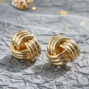 Trendy Gold Geometric Drop Dangle Earrings Chunky Gold Knot Statement Dangle Earrings for Women Long Link Dangle Earrings Jewelry Gift (A)