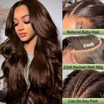 JMSTJMST 30 Inch Chocolate Brown Lace Front Wig Human Hair 200 Density 13x6 Hd Body Wave Lace Front ...