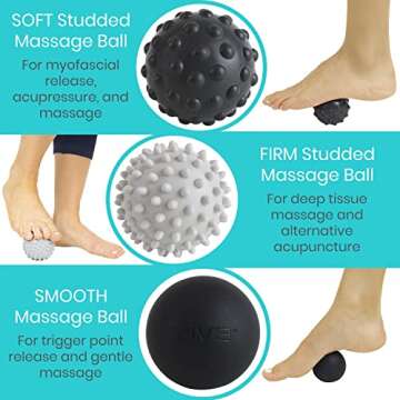 Vive Massage Ball Set (4 Piece) - Foot Pain Hot Cold Therapy Kit - Plantar Fasciitis, Heel Spur, Sor...
