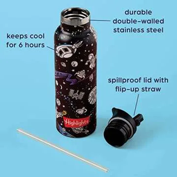 Highlights Space Backpack Set for Kids with Backpack, Lunch Box, Water Bottle and Pencil Case for Boys and Girls, Elementary School Kids, Ages 5-9