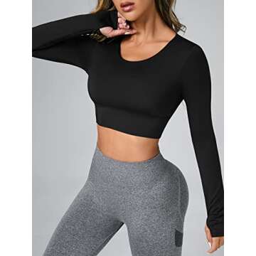 SHENHE Womens Backless Long Sleeve Top Sport Workout Yoga Crop Top T Shirt S Black