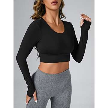 SHENHE Womens Backless Long Sleeve Top Sport Workout Yoga Crop Top T Shirt S Black