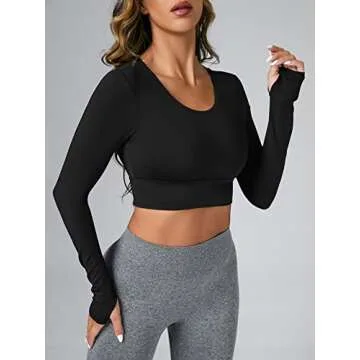 SHENHE Womens Backless Long Sleeve Top Sport Workout Yoga Crop Top T Shirt S Black