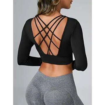 SHENHE Womens Backless Long Sleeve Top Sport Workout Yoga Crop Top T Shirt S Black
