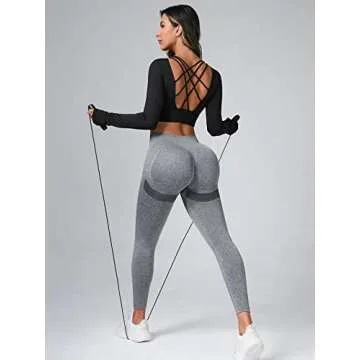 SHENHE Womens Backless Long Sleeve Top Sport Workout Yoga Crop Top T Shirt S Black