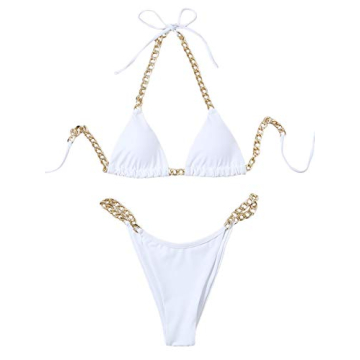 Stylish MakeMeChic Chain Linked Triangle Bikini Swimsuit