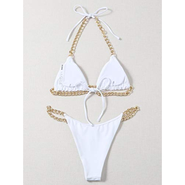 Stylish MakeMeChic Chain Linked Triangle Bikini Swimsuit