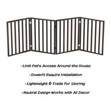 Pet Gate - 4-Panel Indoor Foldable Dog Fence for Stairs, Hallways or Doorways - 72x24-Inch Retractable Wood Freestanding Dog Gates by PETMAKER (Brown)