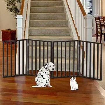 Pet Gate - 4-Panel Indoor Foldable Dog Fence for Stairs, Hallways or Doorways - 72x24-Inch Retractable Wood Freestanding Dog Gates by PETMAKER (Brown)