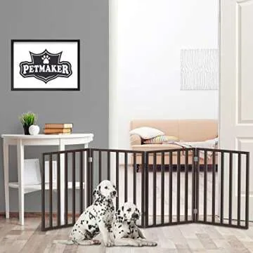 Pet Gate - 4-Panel Indoor Foldable Dog Fence for Stairs, Hallways or Doorways - 72x24-Inch Retractable Wood Freestanding Dog Gates by PETMAKER (Brown)