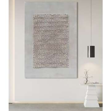 NANKAI Art Hand-painted White Texture Abstract Oil Painting - 45x30 inch Contemporary Art for Home D...