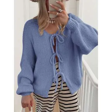 MASCOMODA 2024 Bow Tie Front Cardigan Sweaters for Women Fall Winter Oversized Long Sleeve Open Fron...