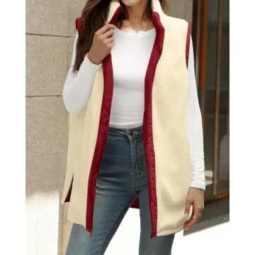 Zeagoo Puffer Vest for women Reversible Fleece Sherpa Vests Sleeveless Jacket Double Zip Up Long Fall Winter Warm Coats