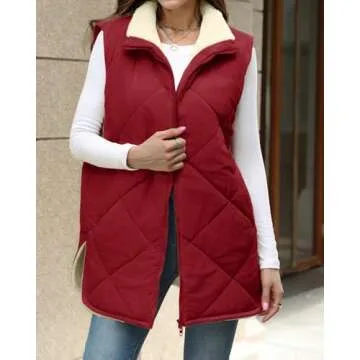 Zeagoo Puffer Vest for women Reversible Fleece Sherpa Vests Sleeveless Jacket Double Zip Up Long Fall Winter Warm Coats
