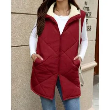 Zeagoo Puffer Vest for women Reversible Fleece Sherpa Vests Sleeveless Jacket Double Zip Up Long Fall Winter Warm Coats