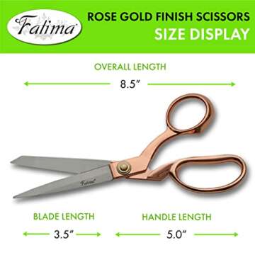 Szco Supplies 8.5” Fatima Heavy-Duty Professional Fabric Tailor Scissors For Home Crafts And Office With Rose Gold Finished Handle