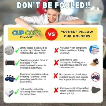 The Original Cup Cozy Pillow Gray-As Seen on TV-The World's Best Couch/Bed/Car Cup Holder for Drinks/Snacks/Remotes! (Black Faux Leather, 5 Hole)