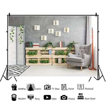 YongFoto 7x5ft Living Room Backdrop Office Background Green Plants Sofa Zoom Meeting Background Video Conferencing Backdrop Modern Office Decor Banner