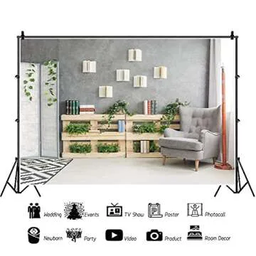 YongFoto 7x5ft Living Room Backdrop Office Background Green Plants Sofa Zoom Meeting Background Video Conferencing Backdrop Modern Office Decor Banner