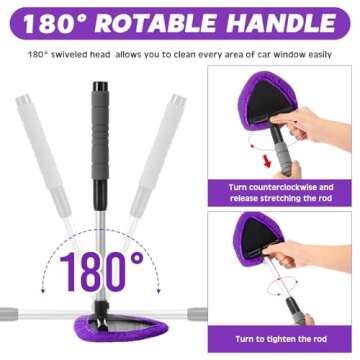 Baderke 8 Pcs Car Window Cleaner Kit Include Windshield Cleaning Tool with Extendable Handle 5 Microfiber Bonnets 1 Car Ventilation Brush 1 Empty 50ml Spray Bottle Glass Wiper Kit(Purple)