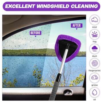 Baderke 8 Pcs Car Window Cleaner Kit Include Windshield Cleaning Tool with Extendable Handle 5 Microfiber Bonnets 1 Car Ventilation Brush 1 Empty 50ml Spray Bottle Glass Wiper Kit(Purple)