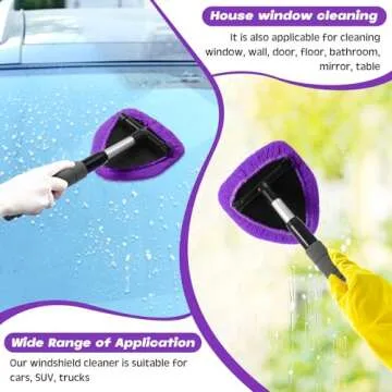 Baderke 8 Pcs Car Window Cleaner Kit Include Windshield Cleaning Tool with Extendable Handle 5 Microfiber Bonnets 1 Car Ventilation Brush 1 Empty 50ml Spray Bottle Glass Wiper Kit(Purple)