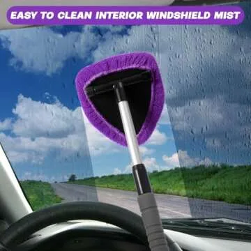Baderke 8 Pcs Car Window Cleaner Kit Include Windshield Cleaning Tool with Extendable Handle 5 Microfiber Bonnets 1 Car Ventilation Brush 1 Empty 50ml Spray Bottle Glass Wiper Kit(Purple)