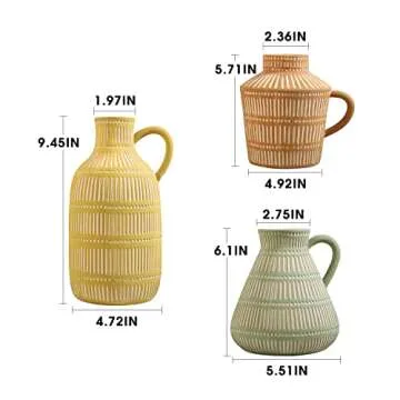 LIZOFER Ceramic Vase Set of 3 for Living Room Bedroom Modern Yellow Brown Green Fake Flower Plant Vases for Home Decor Office Centerpieces Antique Retro Rustic Farmhouse Vintage Classic Gift