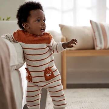 Gerber Baby Boys' Sweater Knit Romper Jumpsuit, Brown Fox, 0-3 Months