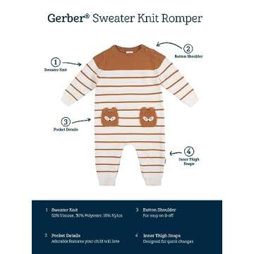 Gerber Baby Boys' Sweater Knit Romper Jumpsuit, Brown Fox, 0-3 Months