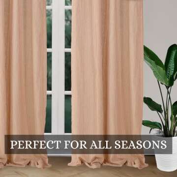 THE ART BOX Natural Linen Gauze Tie Top Sheer Semi Blackout Striped Curtains for Bedroom Filtering Hanging Substitute Windows Home Décor Curtain, Maroon on Beige, 2 Panel Sets, (63"x42" inch Each)