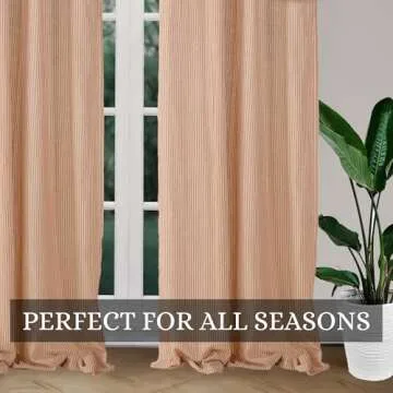 THE ART BOX Natural Linen Gauze Tie Top Sheer Semi Blackout Striped Curtains for Bedroom Filtering Hanging Substitute Windows Home Décor Curtain, Maroon on Beige, 2 Panel Sets, (63"x42" inch Each)
