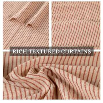 THE ART BOX Natural Linen Gauze Tie Top Sheer Semi Blackout Striped Curtains for Bedroom Filtering Hanging Substitute Windows Home Décor Curtain, Maroon on Beige, 2 Panel Sets, (63"x42" inch Each)