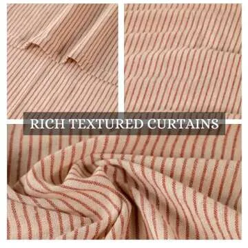 THE ART BOX Natural Linen Gauze Tie Top Sheer Semi Blackout Striped Curtains for Bedroom Filtering Hanging Substitute Windows Home Décor Curtain, Maroon on Beige, 2 Panel Sets, (63"x42" inch Each)