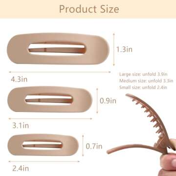 12PCS Flat Hair Clips, Flat Claw Clips for Thin Hair, Matte Lay Down Claw Clips for Women, 3 Sizes A...