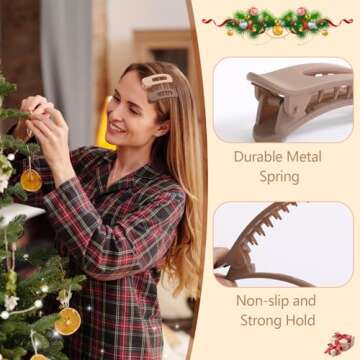 12PCS Flat Hair Clips, Flat Claw Clips for Thin Hair, Matte Lay Down Claw Clips for Women, 3 Sizes Alligator Hair Clips, Slide Hair Clips, Christmas Hair Accessories, Brown, Valentine's Day Gifts