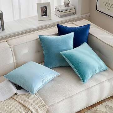 MIULEE Pack of 2 Decorative Velvet Throw Pillow Cover Soft Light Blue Pillow Cover Solid Square Cushion Case for Sofa Bedroom Car 18x 18 Inch 45x 45cm