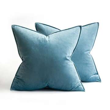 MIULEE Pack of 2 Decorative Velvet Throw Pillow Cover Soft Light Blue Pillow Cover Solid Square Cushion Case for Sofa Bedroom Car 18x 18 Inch 45x 45cm